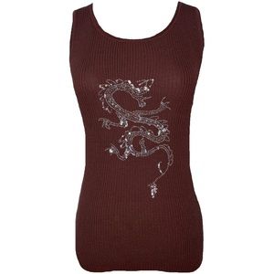 90’s Sequin Dragon Brown Ribbed Tank